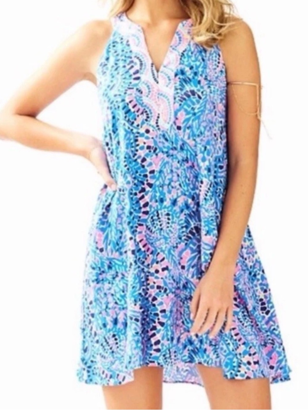 Lilly Pulitzer Achelle Swing Dress Size Small Tic Tac Tile Pink Blue